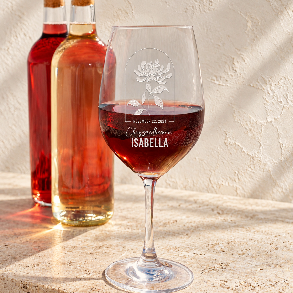 Personalized Wine Glass - Birth Flowers - "Chrysanthemum November"