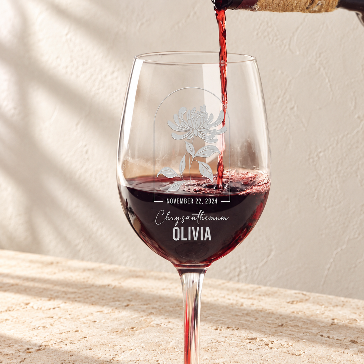 Personalized Wine Glass - Birth Flowers - "Chrysanthemum November"