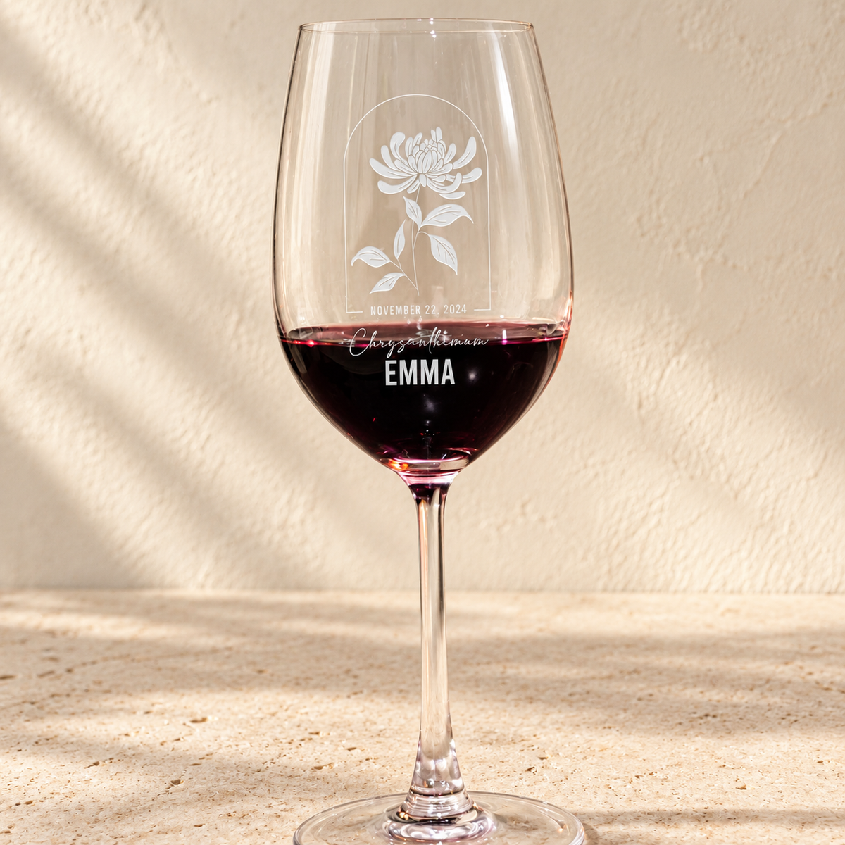 Personalized Wine Glass - Birth Flowers - "Chrysanthemum November"