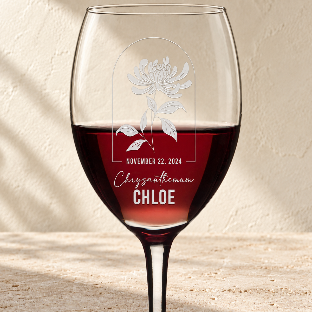 Personalized Wine Glass - Birth Flowers - "Chrysanthemum November"