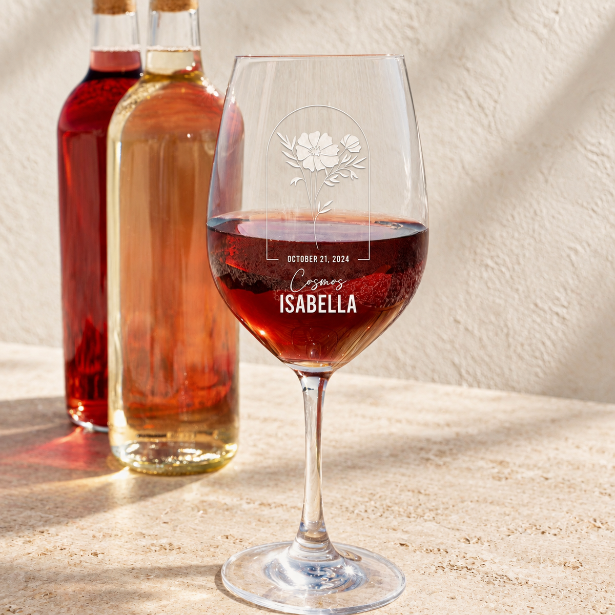 Personalized Wine Glass - Birth Flowers - "Cosmos October"