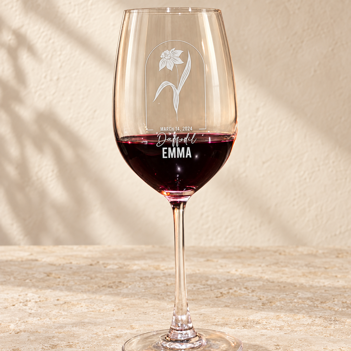 Personalized Wine Glass - Birth Flowers - "Daffodil March"