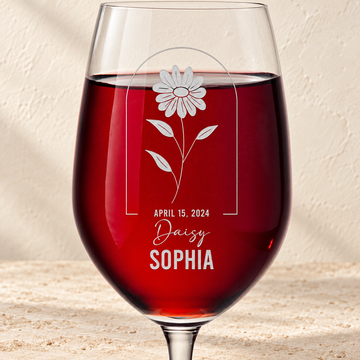 Personalized Wine Glass - Birth Flowers - "Daisy April"