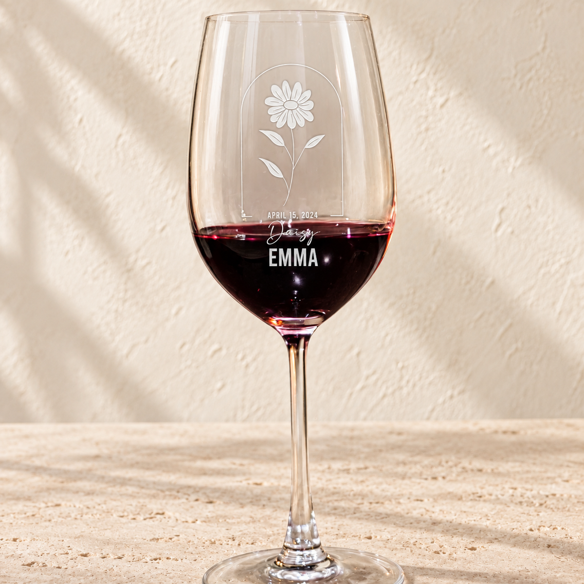 Personalized Wine Glass - Birth Flowers - "Daisy April"