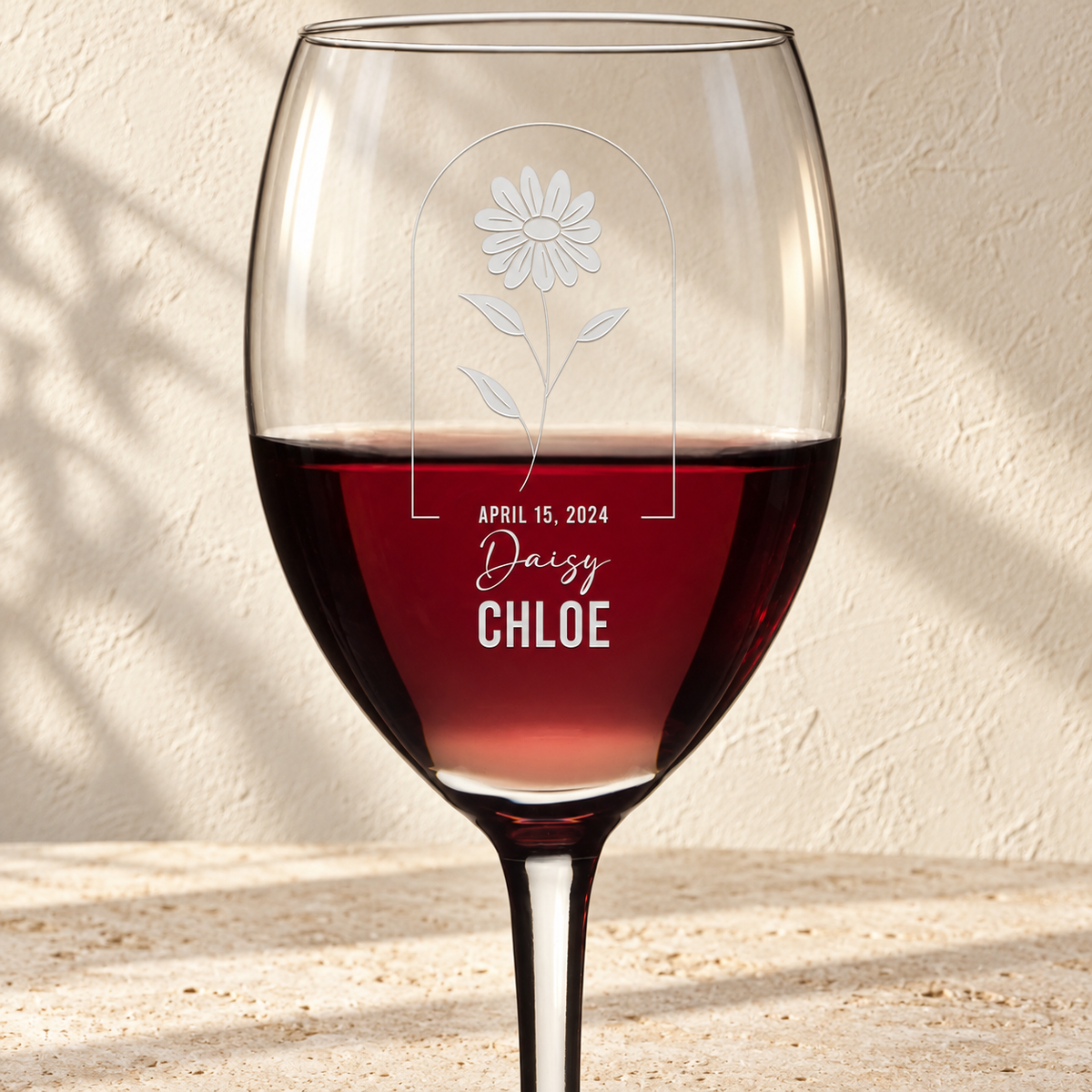Personalized Wine Glass - Birth Flowers - "Daisy April"