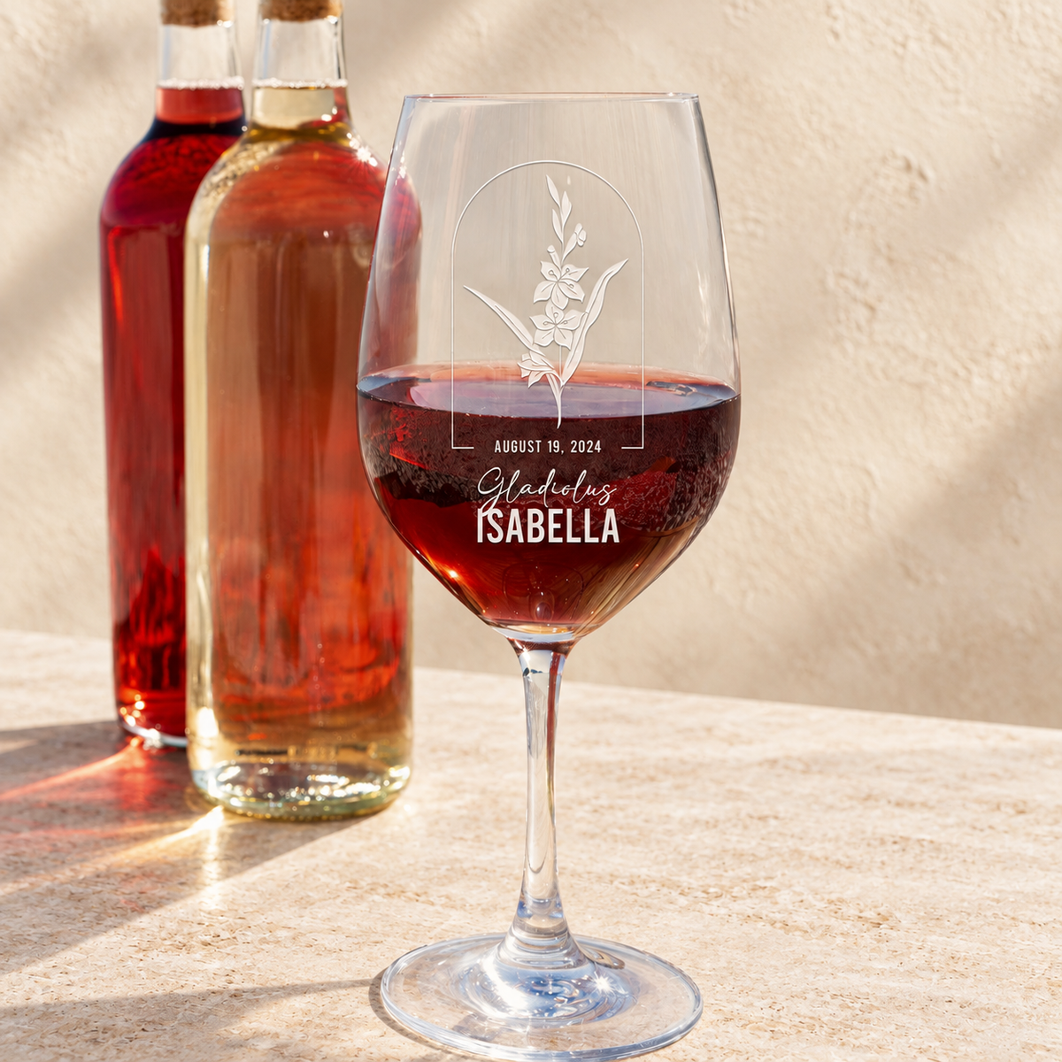 Personalized Wine Glass - Birth Flowers - "Gladiolus August"