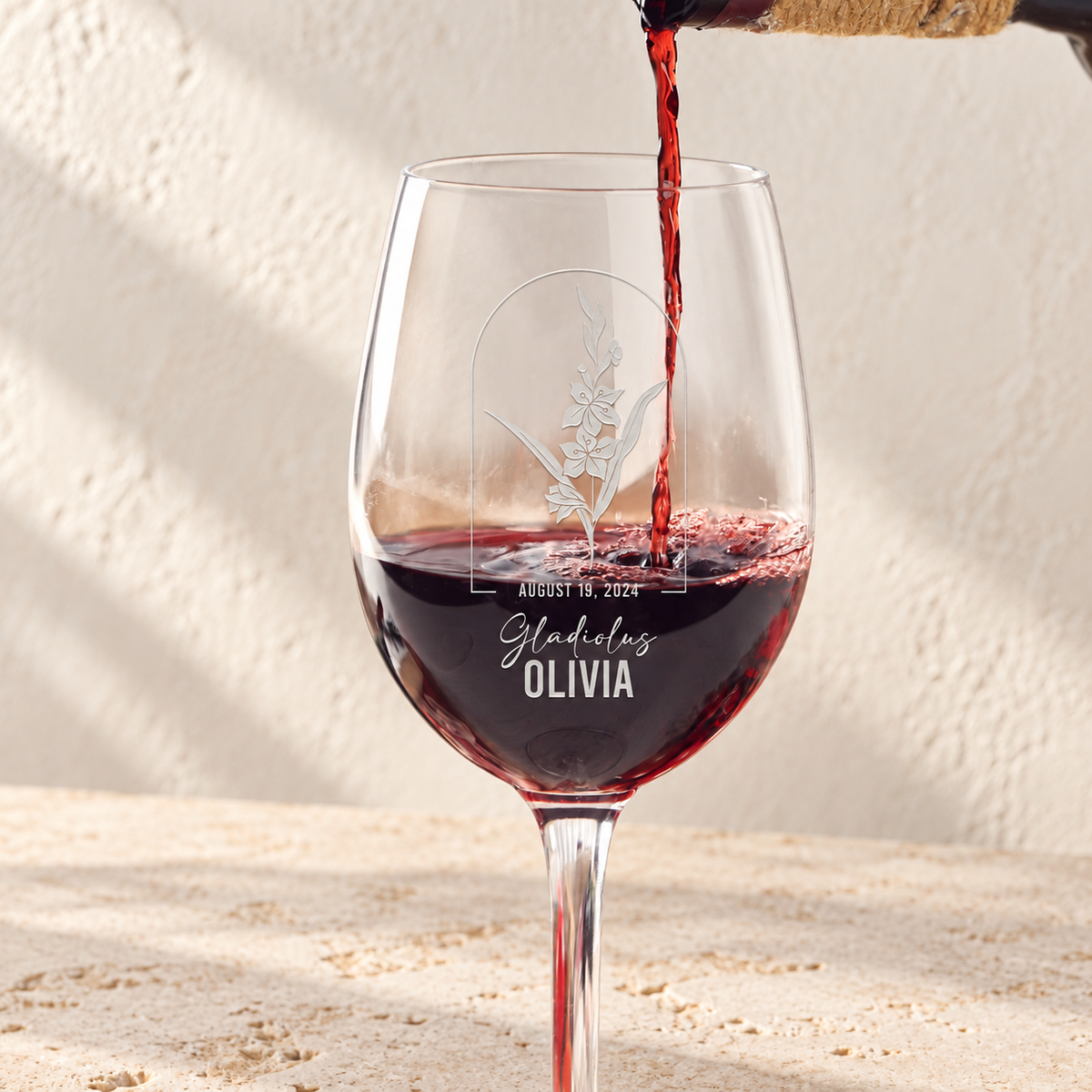 Personalized Wine Glass - Birth Flowers - "Gladiolus August"