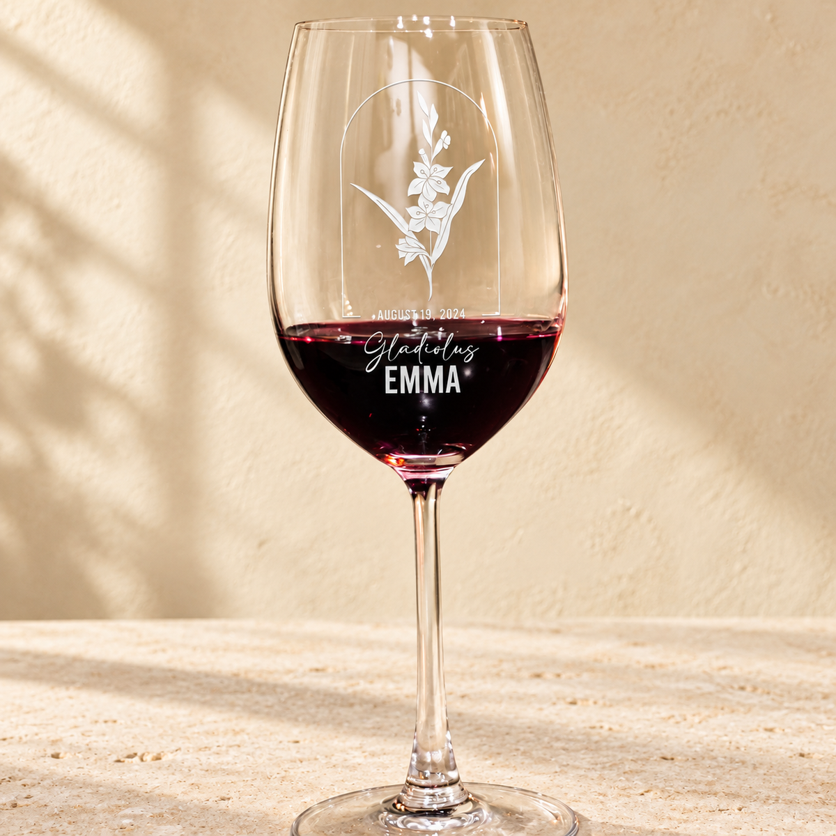 Personalized Wine Glass - Birth Flowers - "Gladiolus August"