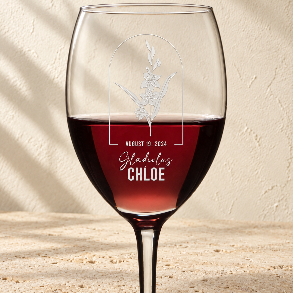 Personalized Wine Glass - Birth Flowers - "Gladiolus August"
