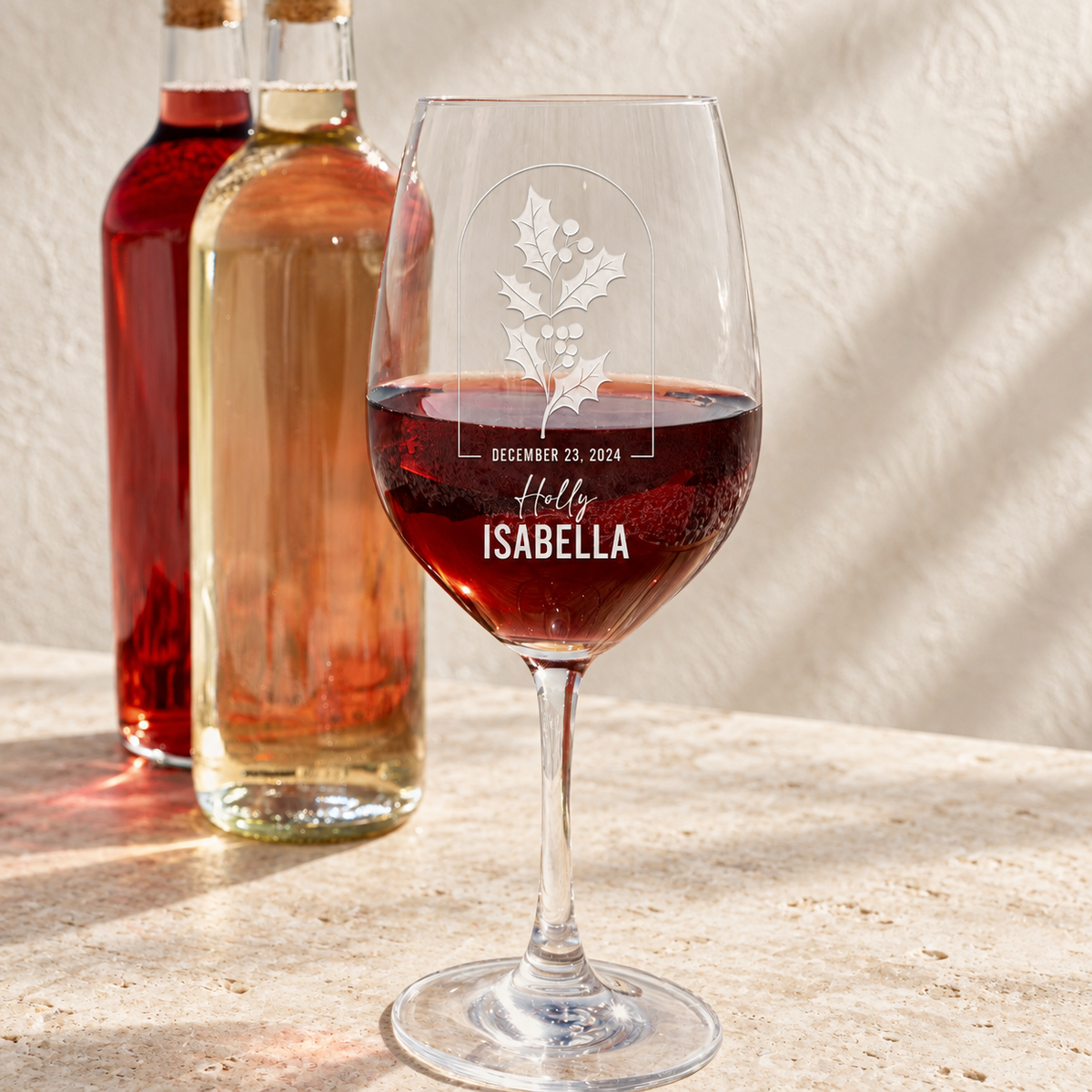 Personalized Wine Glass - Birth Flowers - "Holly December"