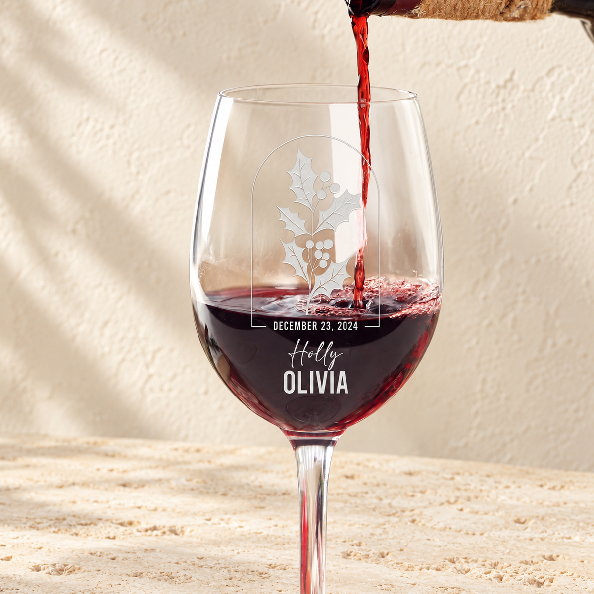 Personalized Wine Glass - Birth Flowers - "Holly December"