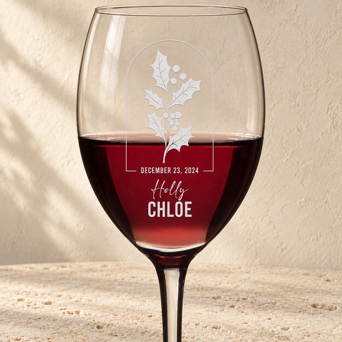 Personalized Wine Glass - Birth Flowers - "Holly December"