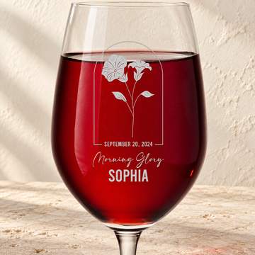 Personalized Wine Glass - Birth Flowers - "Morning Glory September"