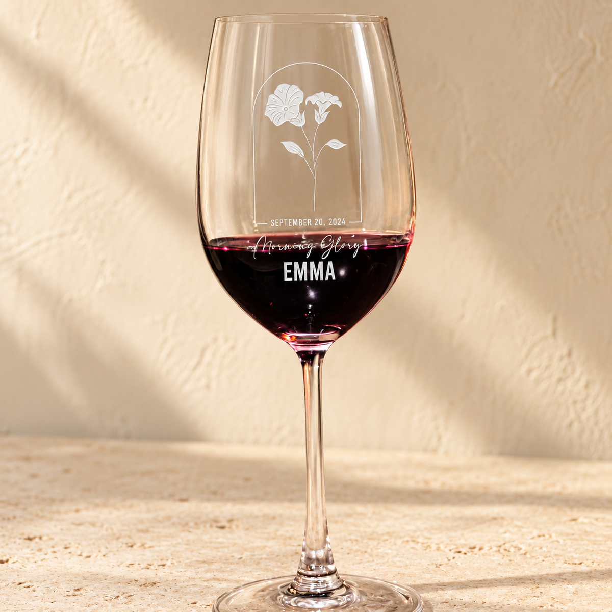 Personalized Wine Glass - Birth Flowers - "Morning Glory September"