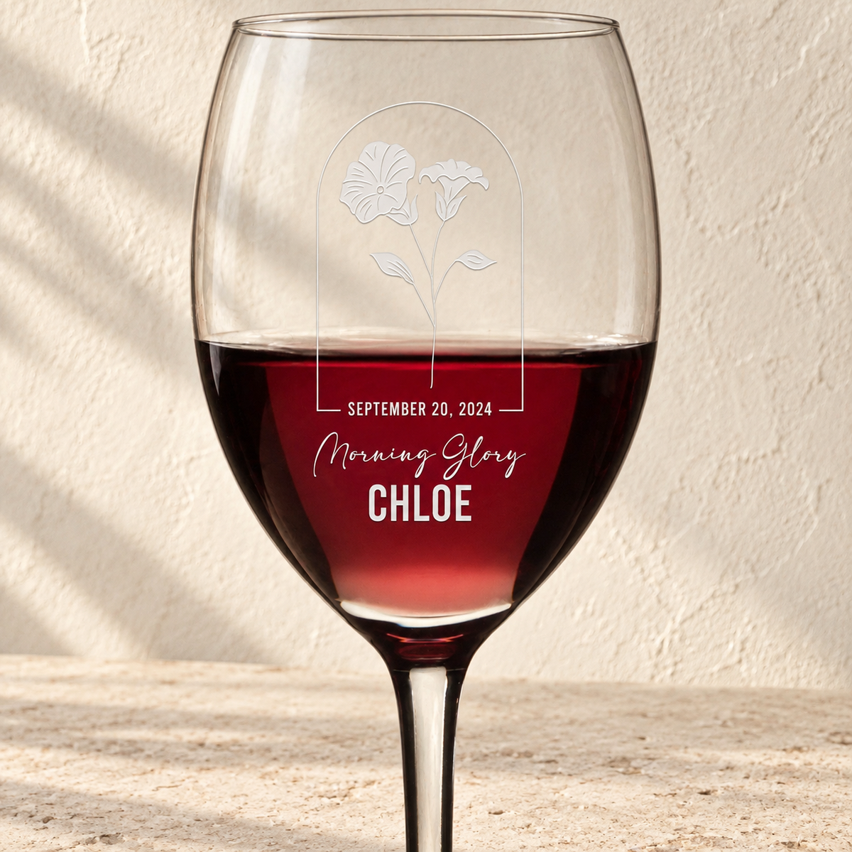 Personalized Wine Glass - Birth Flowers - "Morning Glory September"