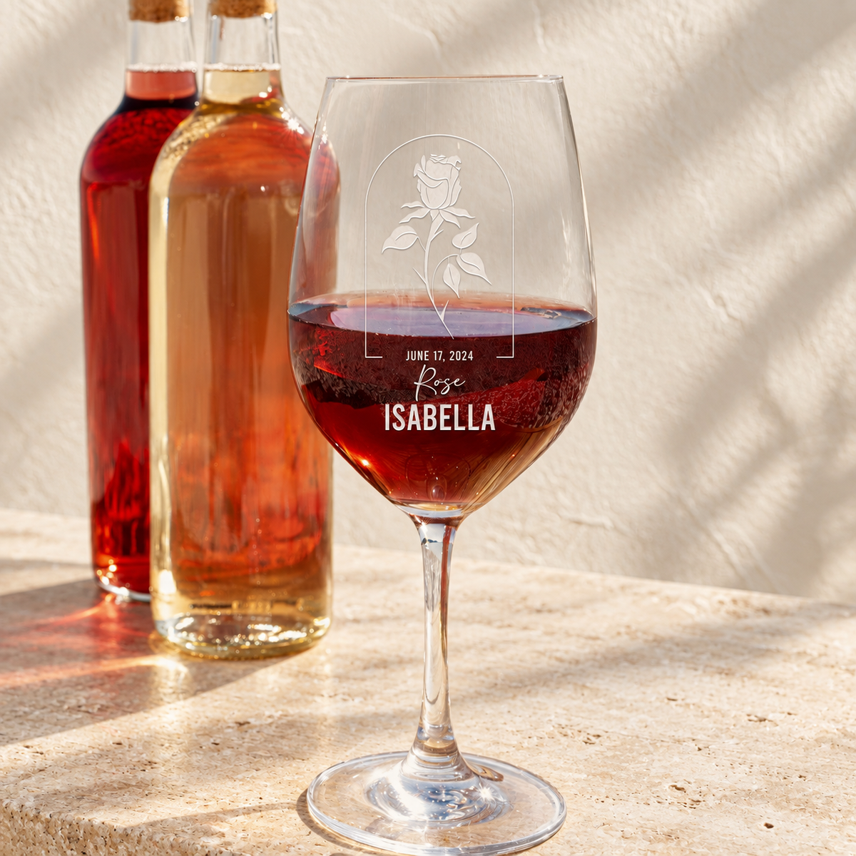 Personalized Wine Glass - Birth Flowers - "Rose June"