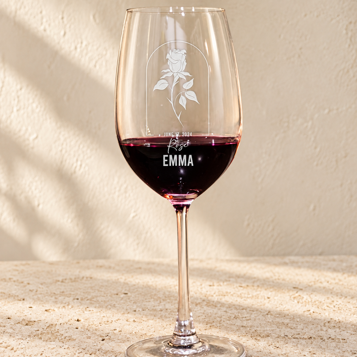 Personalized Wine Glass - Birth Flowers - "Rose June"