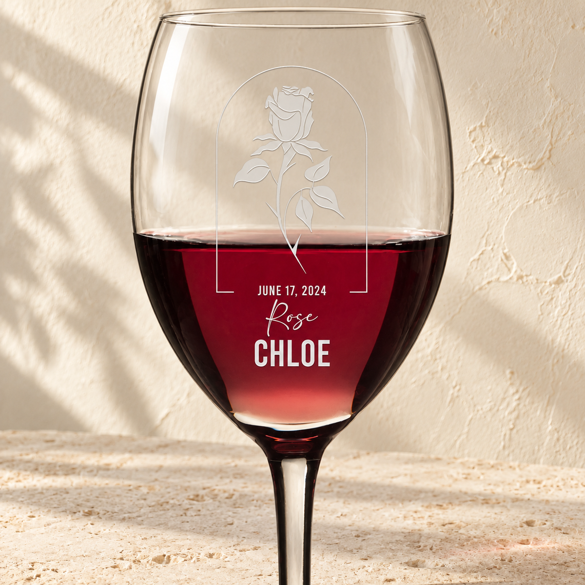 Personalized Wine Glass - Birth Flowers - "Rose June"