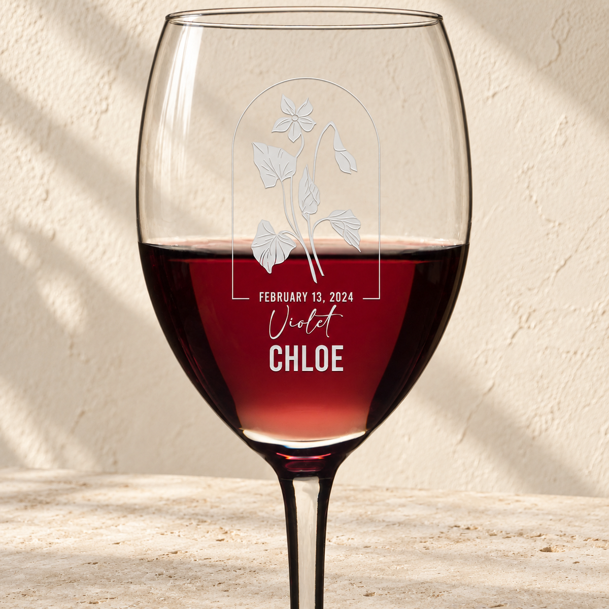 Personalized Wine Glass - Birth Flowers - "Violet February"