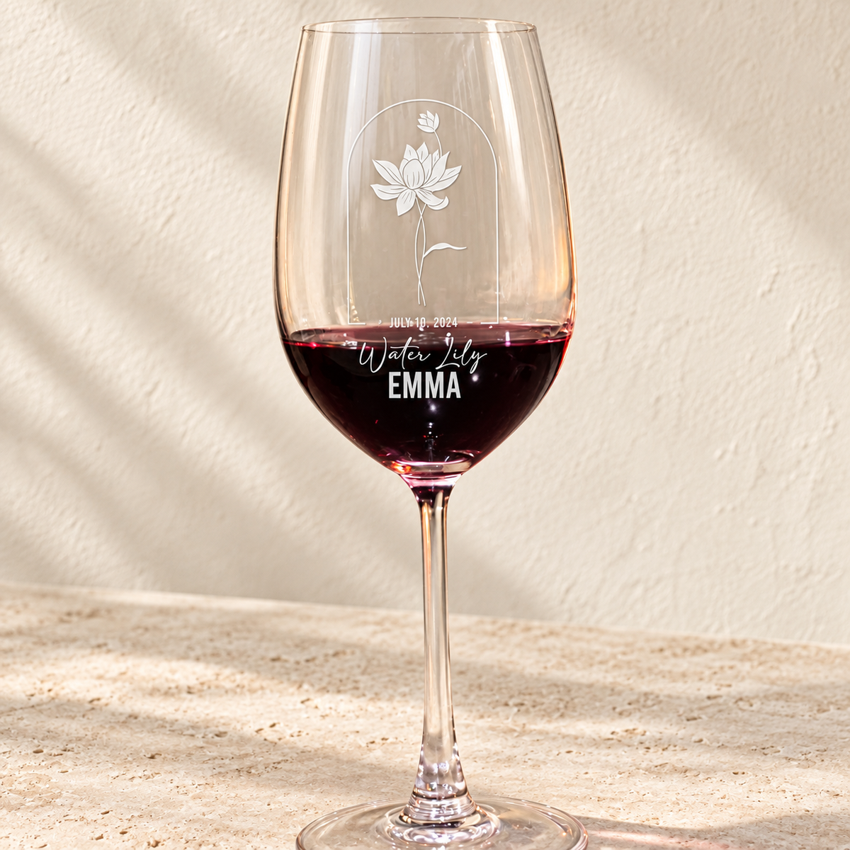 Personalized Wine Glass - Birth Flowers - "Water Lily July"