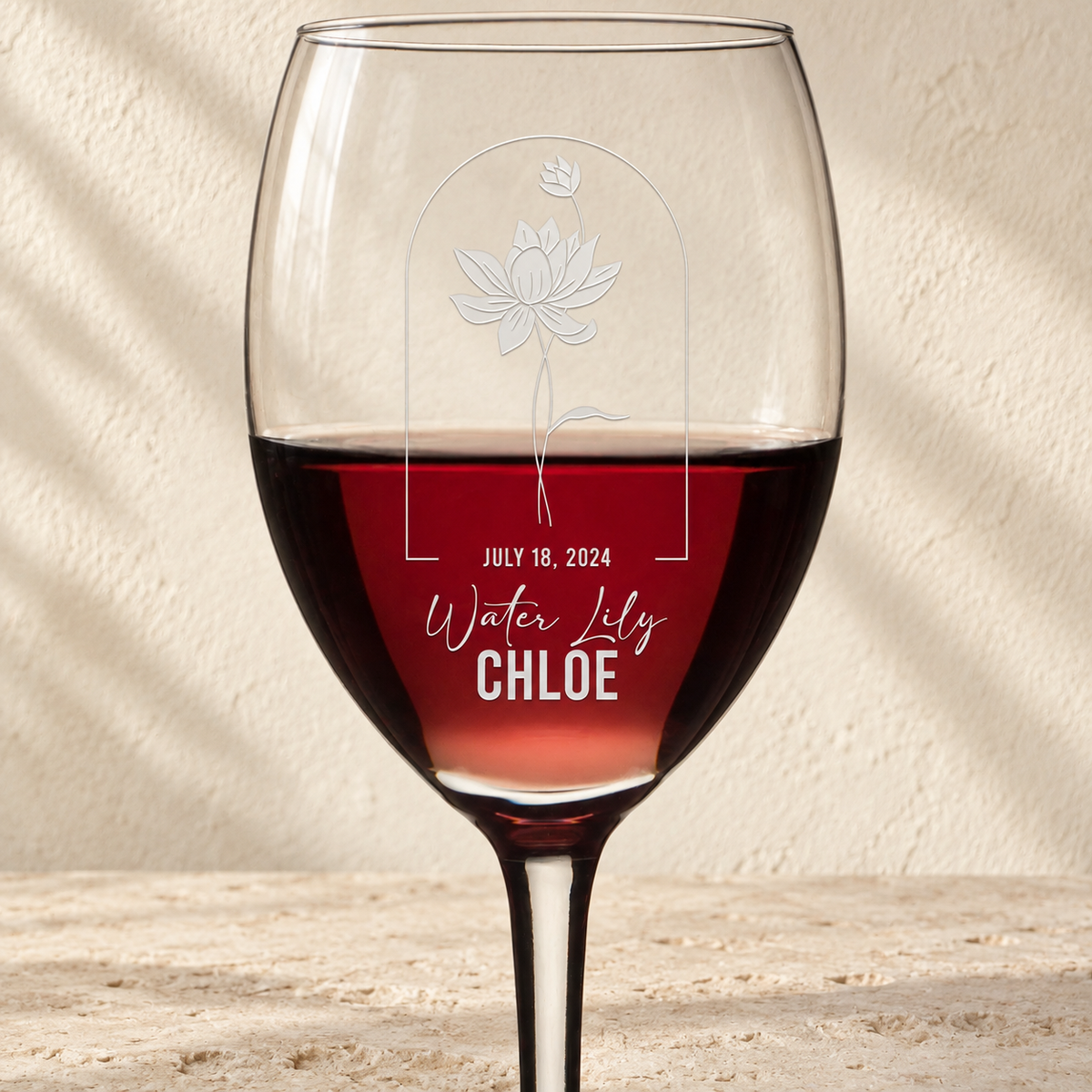 Personalized Wine Glass - Birth Flowers - "Water Lily July"