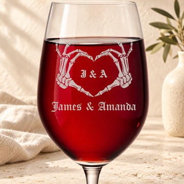 Personalized Wine Glass - "Goth Skeleton Heart"