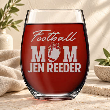 Personalized Stemless Wine Glass - "Football Mom"