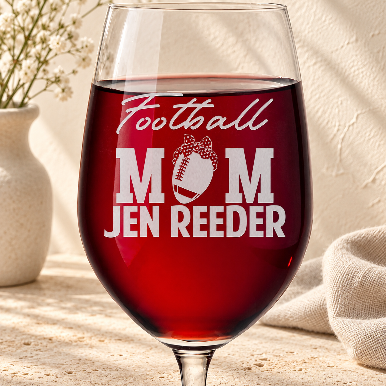 Personalized Wine Glass - "Football Mom"