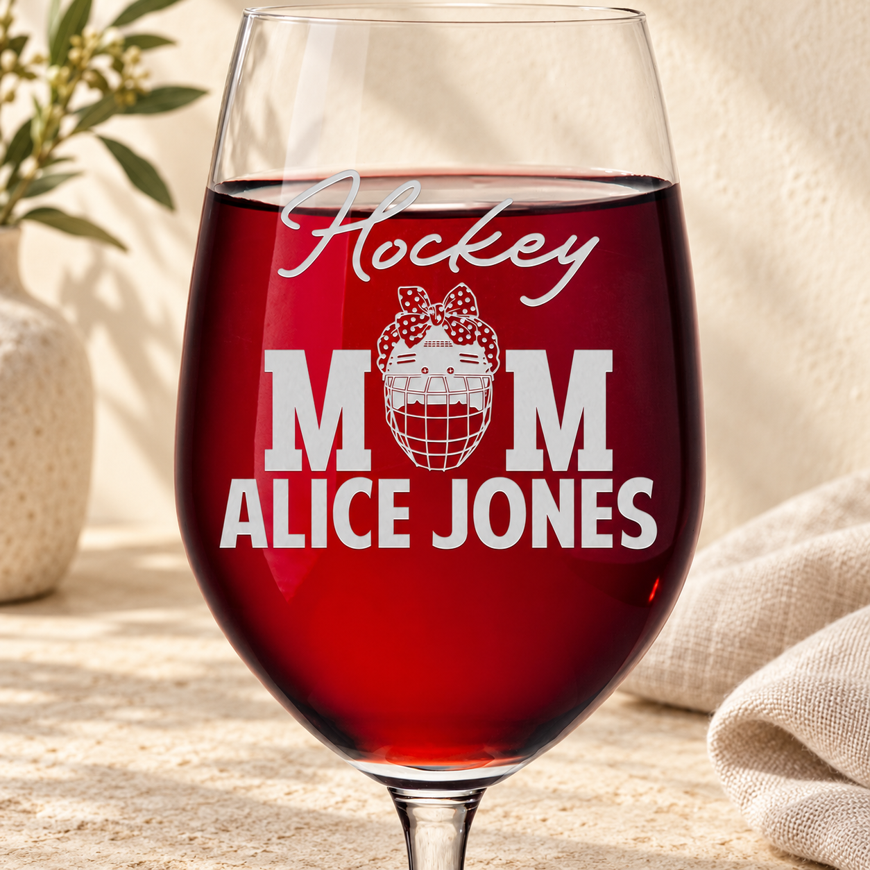 Verre à vin personnalisé - « Maman hockeyeuse »