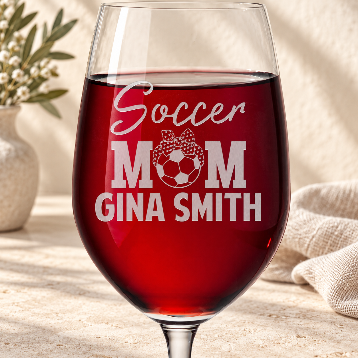 Personalized Wine Glass - "Soccer Mom"