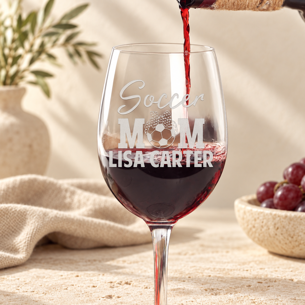 Personalized Wine Glass - "Soccer Mom" — editorial product photograph