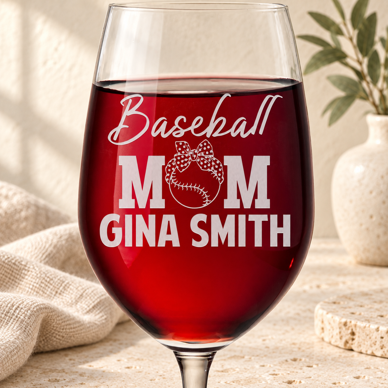Personalized Wine Glass - "Baseball Mom"