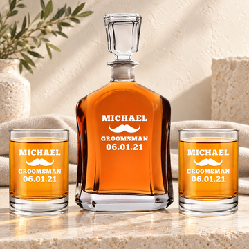Personalized Decanter - "Moustache Groomsman" — editorial product photograph