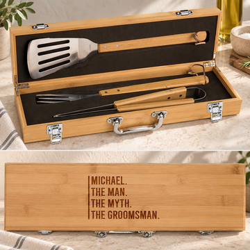 The Sizzle BBQ Box Set - "The Man, The Myth, The Groomsman" — editorial product photograph