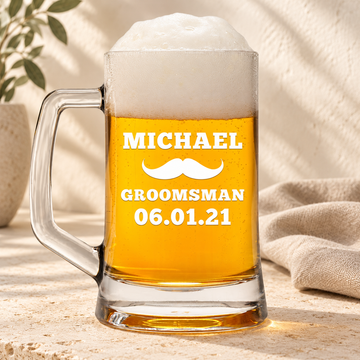 Personalized Beer Mug - "Moustache Groomsman"