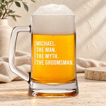 Personalized Beer Mug - "The Man, The Myth, The Groomsman"