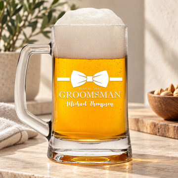 Personalized Beer Mug - "Groomsman Bowtie" — editorial product photograph