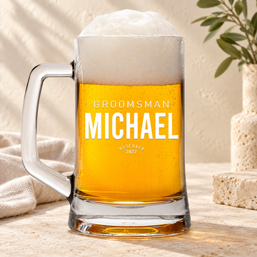 Personalized Beer Mug - "Groomsman Reserved" — editorial product photograph