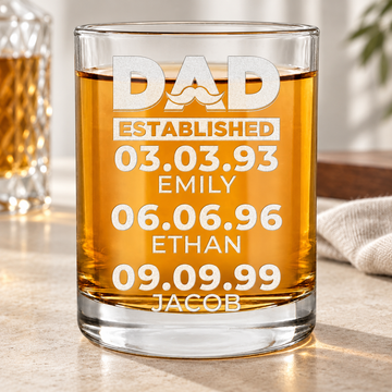Personalized Whiskey Glass - "Established Dad" — editorial product photograph