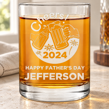 Personalized Whiskey Glass - "Cheers to Father's Day" — editorial product photograph