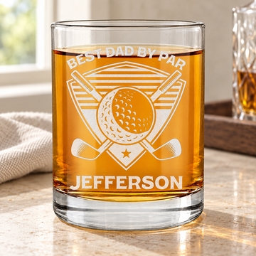 Personalized Whiskey Glass - "Best Dad By Par" — editorial product photograph