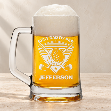 Personalized Beer Mug - "Best Dad By Par" — editorial product photograph