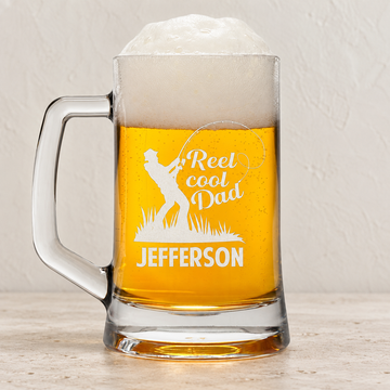 Personalized Beer Mug - "Reel Cool Dad" — editorial product photograph