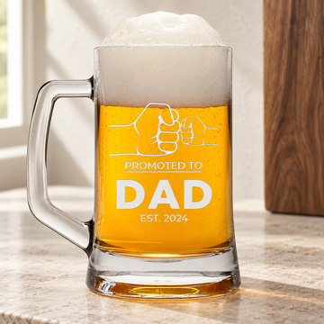 Personalized Beer Mug - "Promoted to DAD" — editorial product photograph