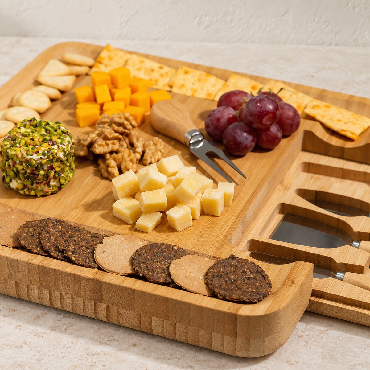 Personalized Bamboo Charcuterie Serving Board — editorial product photograph