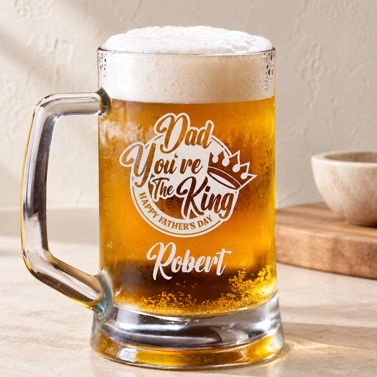Personalized Beer Mug - "Dad You're The King" — editorial product photograph