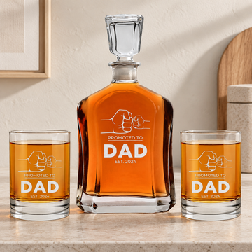 Personalized Decanter - "Promoted to DAD" — editorial product photograph