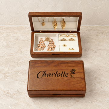 Personalized Wood Jewelry Box - "The Forever Box" — editorial product photograph