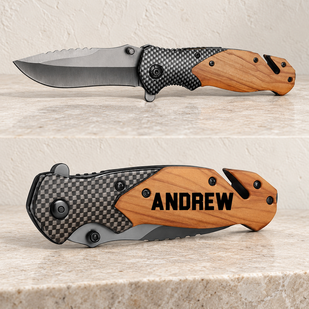 The Blade - Personalized Pocket Folding Knife — editorial product photograph