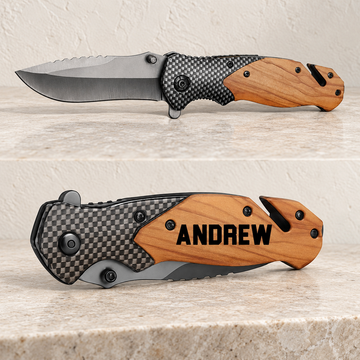 The Blade - Personalized Pocket Folding Knife — editorial product photograph